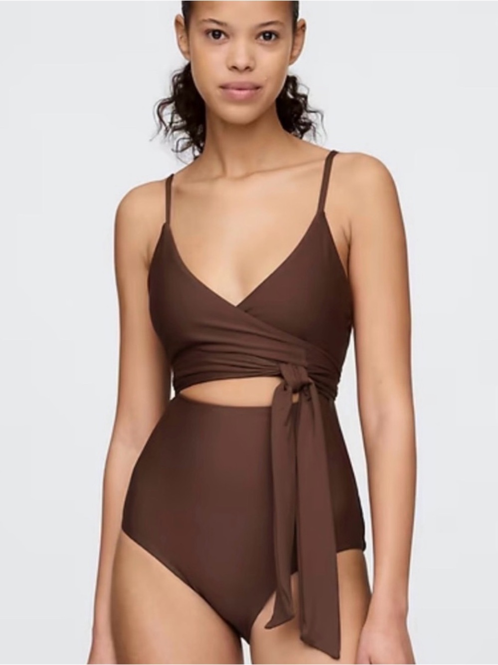 GAP Tie-Knot cutout wrap one-piece swim suit Chocolate Bar Brown